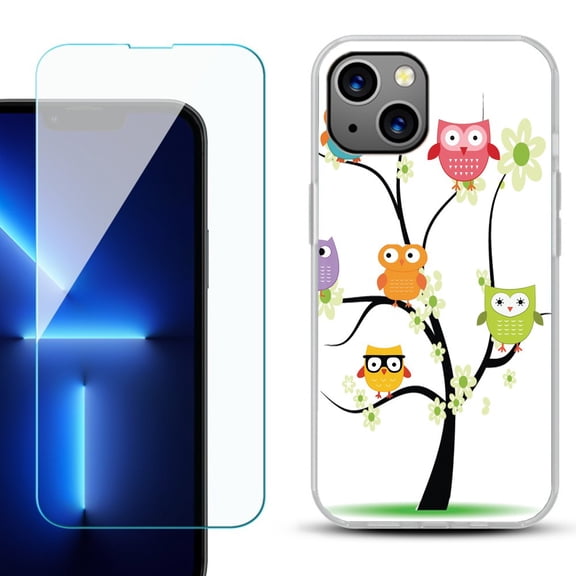 OneToughShield ® for iPhone 15 Fashion Phone Case, with Tempered Glass Screen Protector - Tree Owl