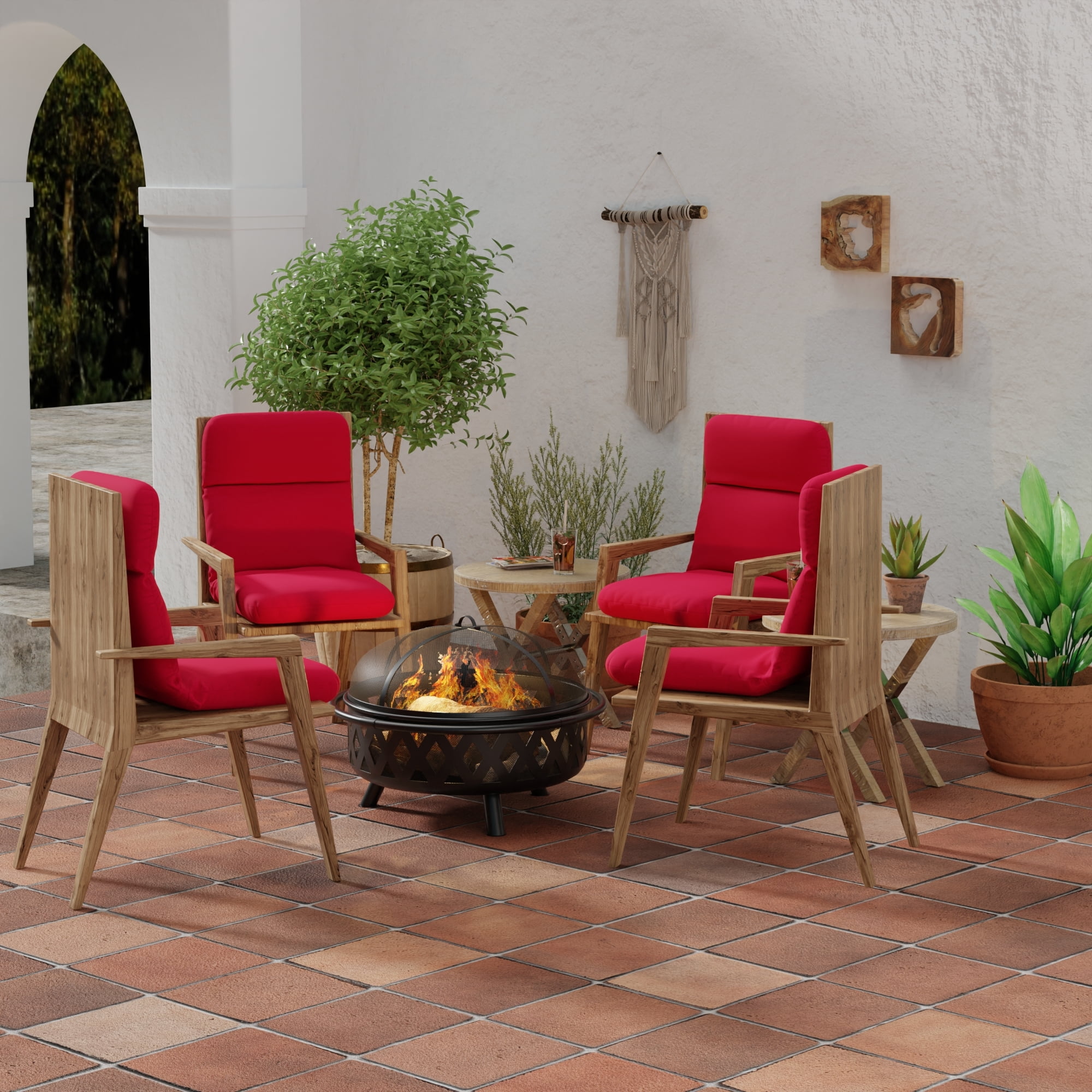 Jordan Manufacturing 45" x 22" Really Red Solid Rectangular Outdoor Chair Cushion with Ties and Hanger Loop