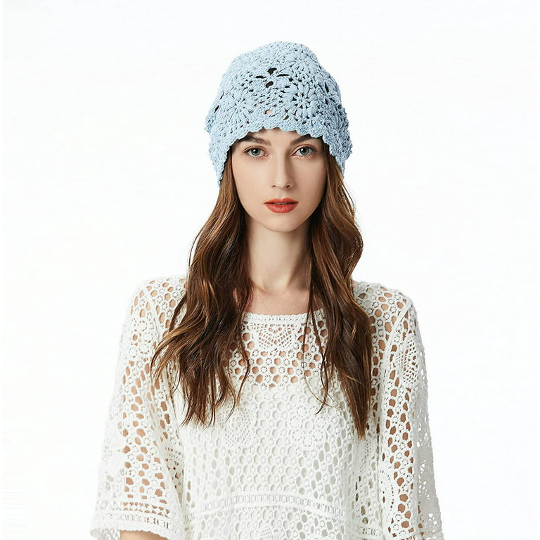 ZLYC Women Cotton Crochet Slouchy Beanie Hat Handmade Knit Cutout