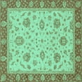 thumbnail image 1 of Ahgly Company Machine Washable Indoor Square Oriental Turquoise Blue Traditional Area Rugs, 5' Square, 1 of 4