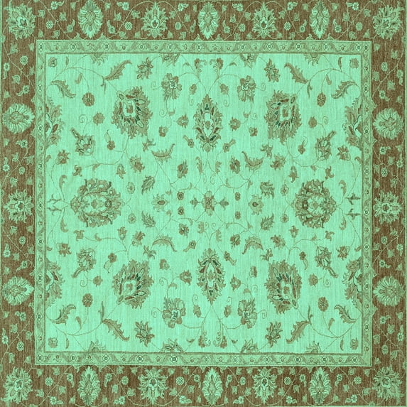 Ahgly Company Machine Washable Indoor Square Oriental Turquoise Blue Traditional Area Rugs, 5' Square