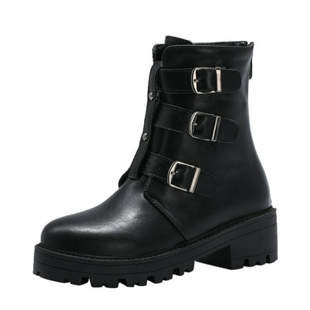 

Boots for Women Shoes Lace Winter Leather Up Women s Wedges Black Botas Platforms Female Boots Soft Motorcycle Black