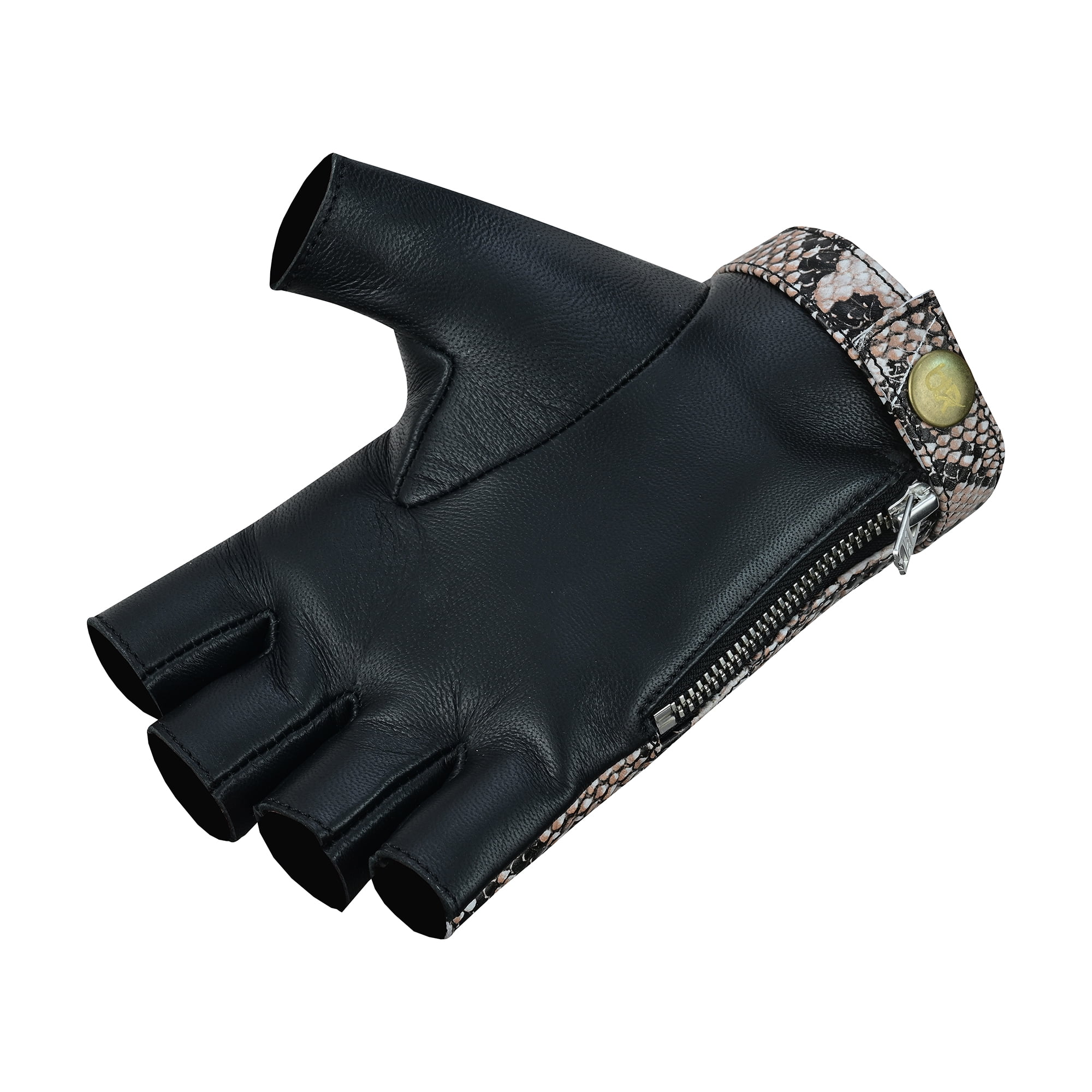Men's Python Snake Embossed Leather Driving Gloves Half Finger Car Driving Motorcycle Bikers Riding Gloves Beige-L