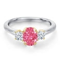 thumbnail image 3 of Gem Stone King 925 Silver and 10K Yellow Gold Fancy Pink Zirconia and White Zirconia Engagement Ring for Women | 1.41 Cttw | Oval 7X5MM | Gemstone Birthstone | Size 7, 3 of 6