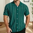 thumbnail image 2 of Hpapadks Casual Shirts for Men Short Sleeve Striped Button Down Lapel Blouses Stylish Lightweight Mens Dress Shirts Green XXXL, 2 of 5