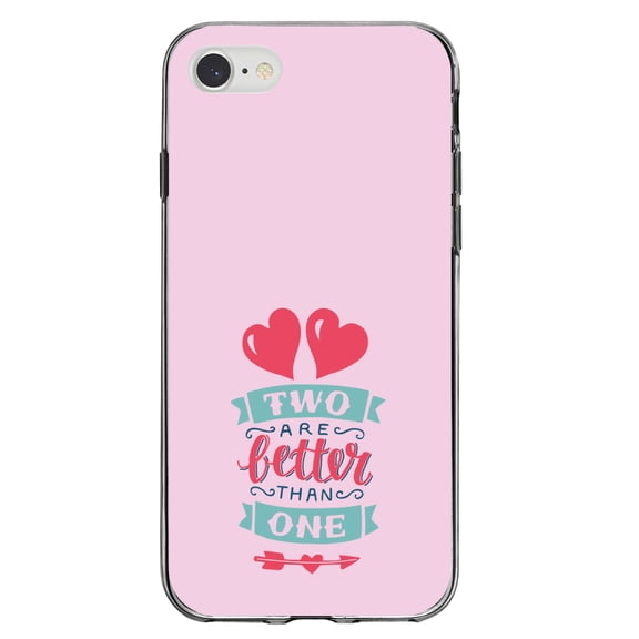 DistinctInk Clear Shockproof Hybrid Case for iPhone 7 8 SE (2020 Model) 4.7" Screen TPU Bumper Acrylic Back Tempered Glass Screen Protector - Hearts - Two Are Better Than One