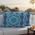 thumbnail image 4 of Boho Teal Blue Outdoor Waterproof Pillow Covers, Abstract Flowers Ethnic Southwestern Decorative Rectangle Throw Pillowcase Sofa Cushion Sham for Patio/Couch/Chair, 20"x12" 2 Pack, 4 of 8