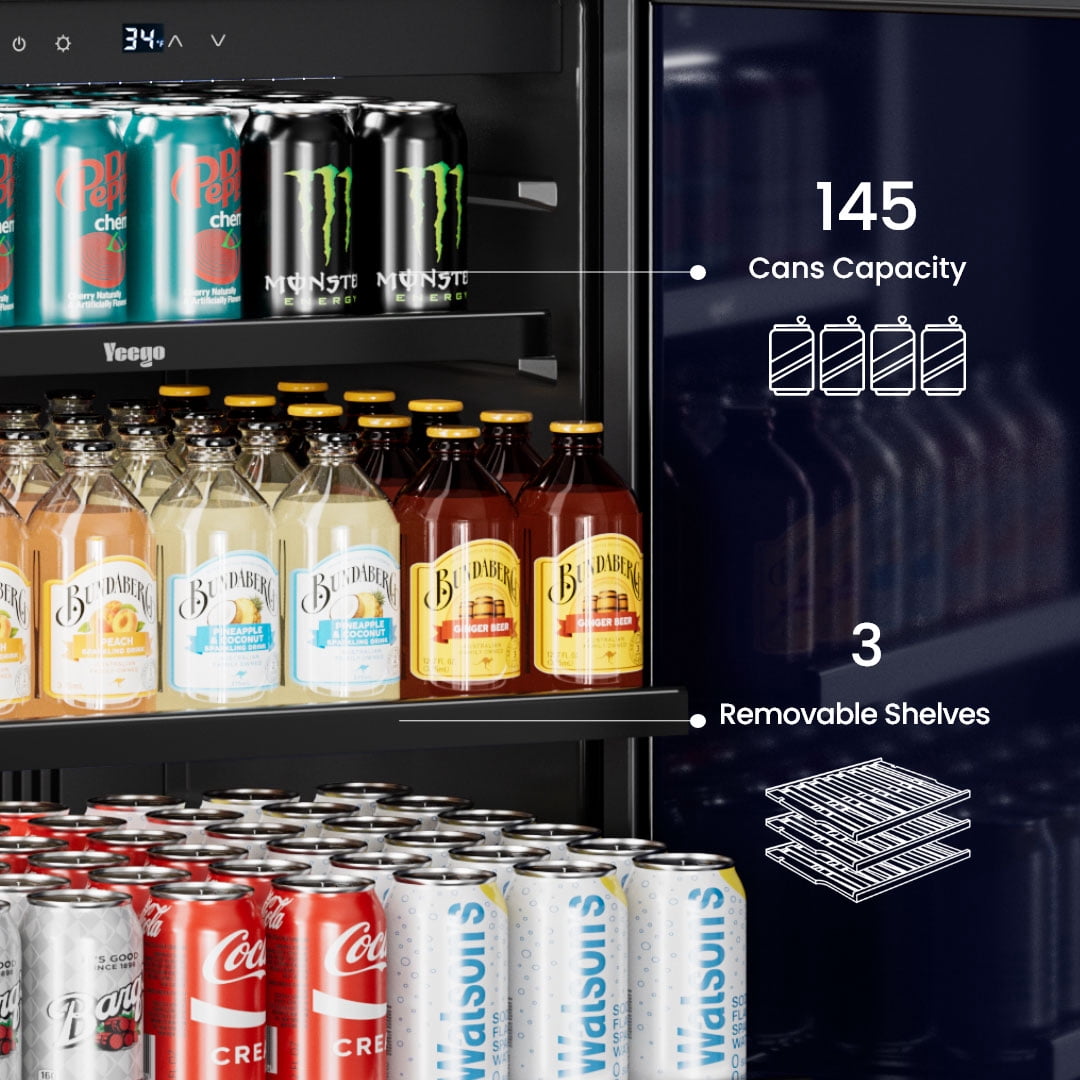 Yeego 24 Inch Beverage Refrigerator, Built-in Outdoor Beverage Cooler with Stainless Steel Door for Soda Beer Wine