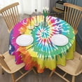 thumbnail image 3 of Colorful Tie Dye Pattern Round Tablecloth 60"x60",Wrinkle Wipeable Table Cloth for Kitchen Dining Room Picnic Patio Party, 3 of 6