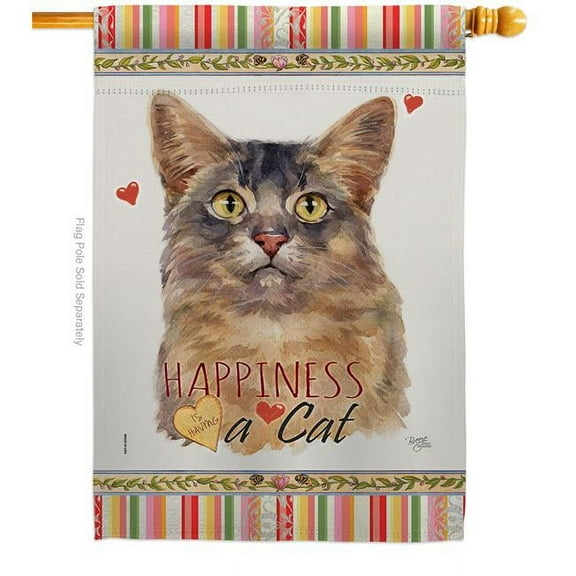 Breeze Decor H110224-BO 28 x 40 in. Cat Somali Happiness Double-Sided Decorative Vertical House Flag