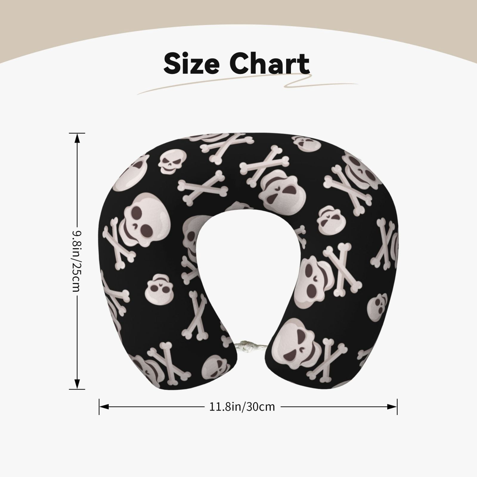 Xecao black white Skull bone Print Memory Foam Cervical Neck Pillow Versatile U-Shaped Pillows for Home,Office,Camping,Travelling,Soft Washable Cover