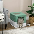 thumbnail image 2 of Fully Enclosed Cat Litter Box with Spoon - Large Space Hooded Litter House, Top & Front Entry, Drawer Tray, Odor Control, Collapsible, Green, 2 of 7
