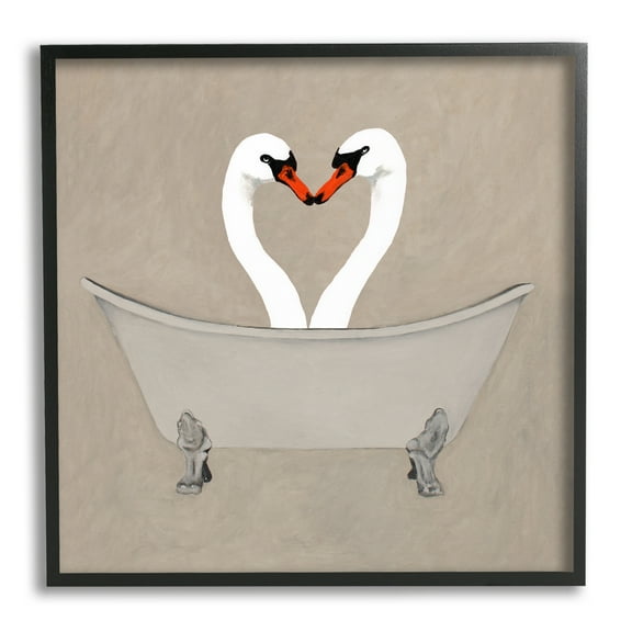 Stupell Industries Two Swans Heart Shape Bathtub Animals & Insects Painting Black Framed Art Print Wall Art