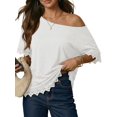 thumbnail image 3 of Women'S Summer Tops Oversized Short Sleeve Shirts Casual Loose Lace Patchwork T-Shirt Outfits White L, 3 of 6