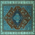 thumbnail image 1 of Ahgly Company Machine Washable Indoor Square Persian Turquoise Blue Traditional Area Rugs, 4' Square, 1 of 4
