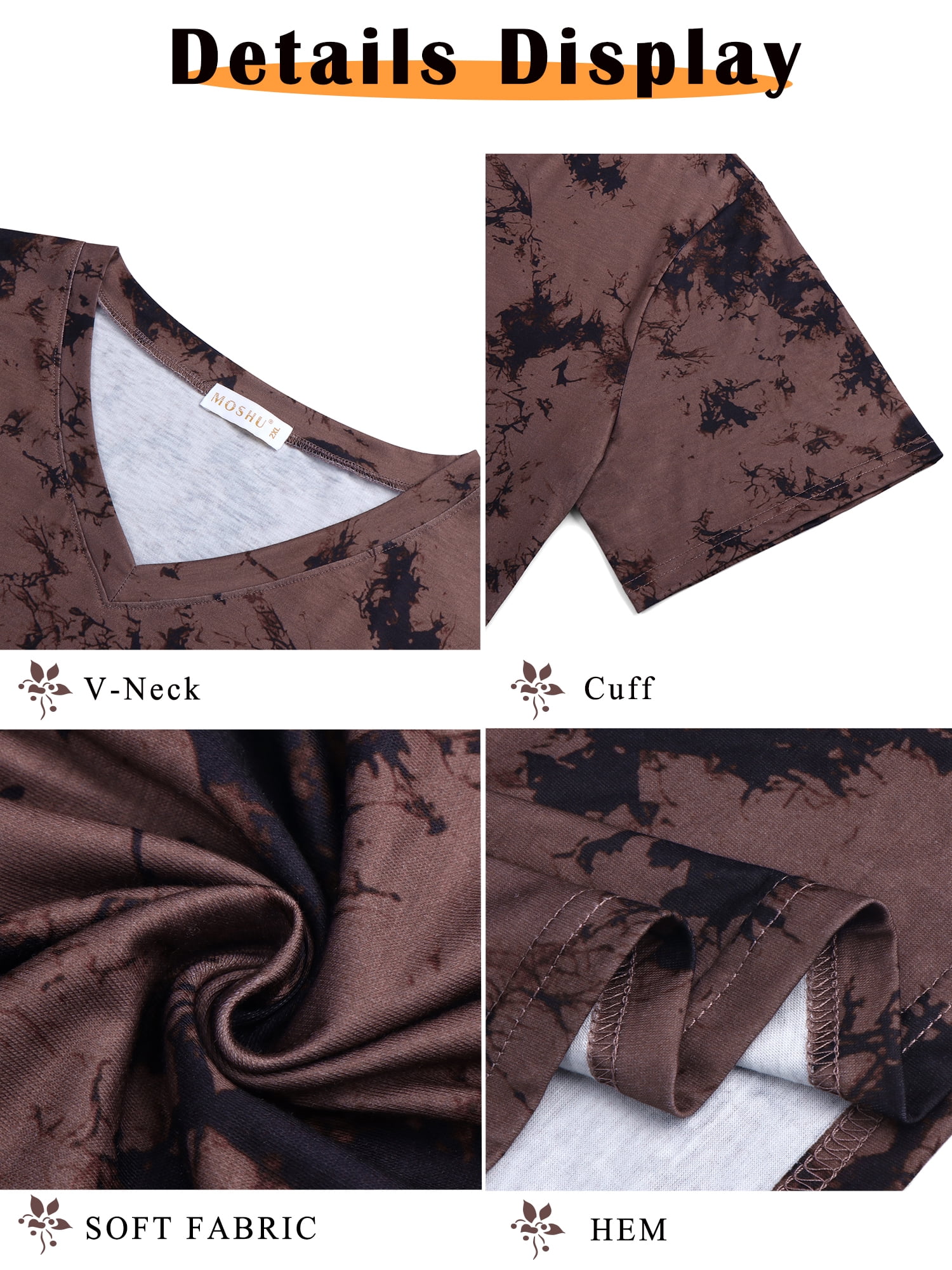 MOSHU Womens T-Shirts V Neck Short Sleeve Loose Tees Tops Casual Tie Dye Shirts for Women