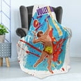 thumbnail image 4 of Beach Soft Flannel Fleece Throw Blanket, Vector Illustration of a Man Serving an Overhead Ball in Beach Volley Print, Cozy Plush for Indoor and Outdoor Use, 70" x 90", Sky Blue Red, by Ambesonne, 4 of 5