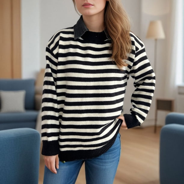 Suéter de cuello redondo para mujer, moda otoño invierno, tejido, suelto, manga larga, blusa, suéter de cuello redondo, suéter para mujer