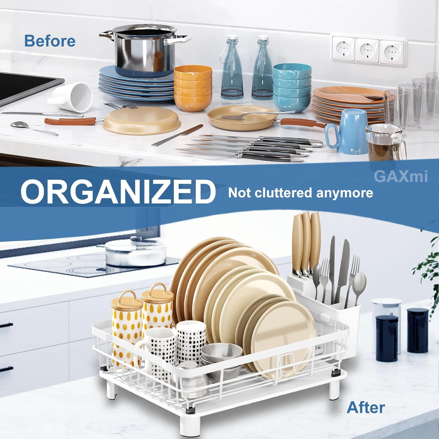 Dish Drying Rack Over The Sink Drainer with Drainboard Utensil Holder, 1-Tier White