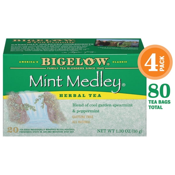 Bigelow Mint Medley Herbal Tea, Tea Bags, 20 Ct (4 Boxes)