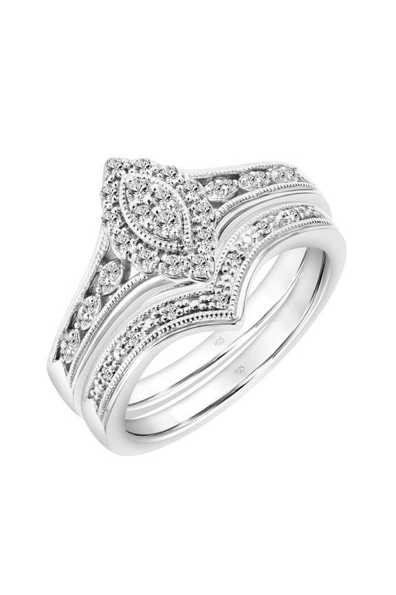 1/5 Carat T.W. Diamond Halo Marquise-Shape 2-Piece Bridal Set in Sterling Silver