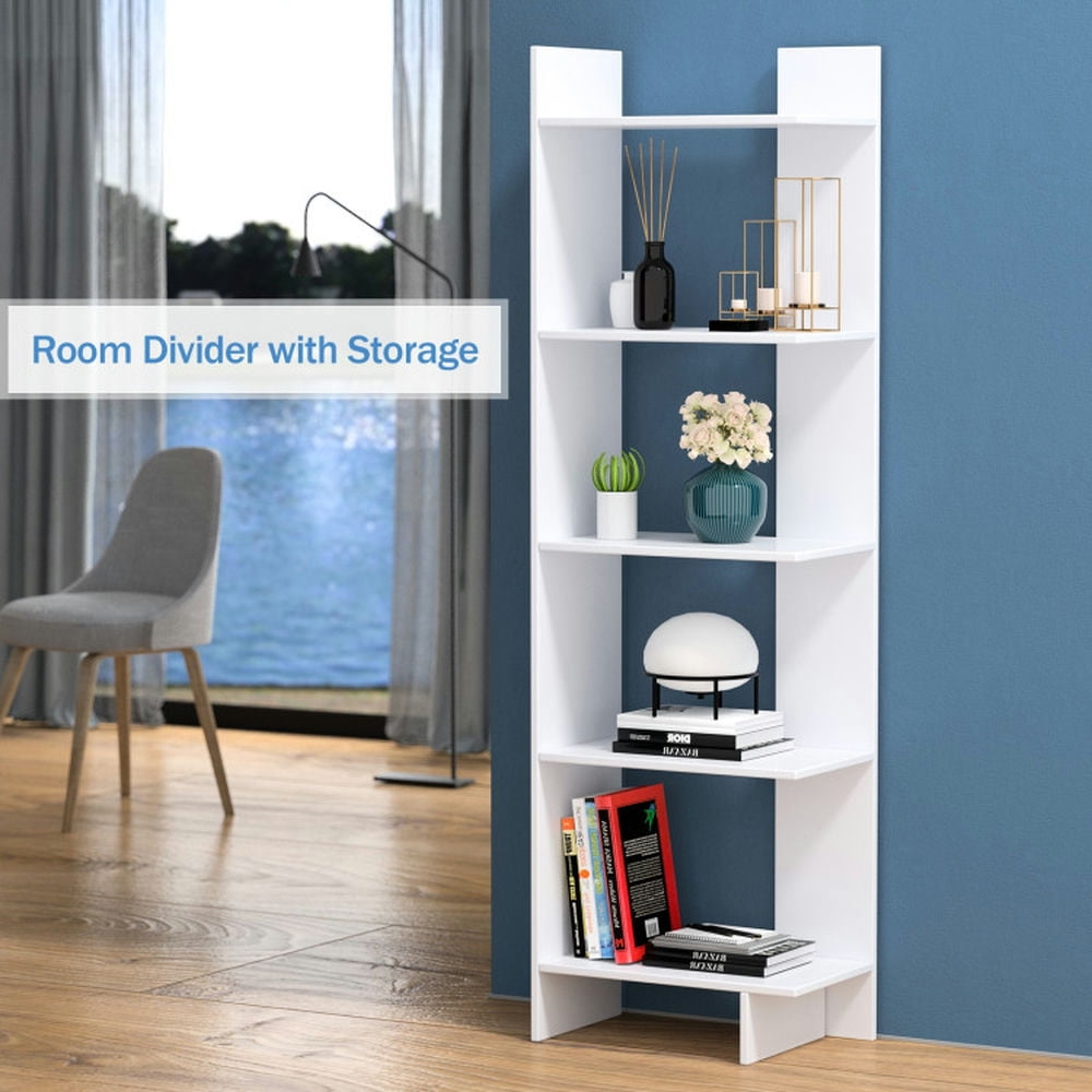 Demi Bonn 5-Tier Freestanding Bookshelf, Decorative Storage Display Bookcase, White