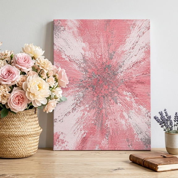 Pink Ombre Canvas Wall Art for Living Room, Abstract Blush Pink Grunge Splatter Style Industrial Poster Print Painting for Bedroom Office Home Decoration Wall Pictures Prepare To Hang 16"x16"