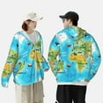 thumbnail image 5 of Fotbe World Map With Animals Landmarks Men's Women's UPF 50+ Sun Protection Jacket Hooded Cooling Shirt with Pockets Hiking Outdoor Performance-Large, 5 of 8