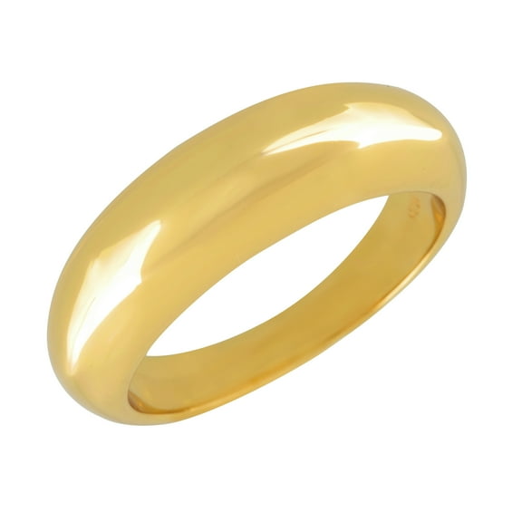 18K Gold Plated Sterling Silver Polished Cigar Band Dome Ring for Women, Size 6