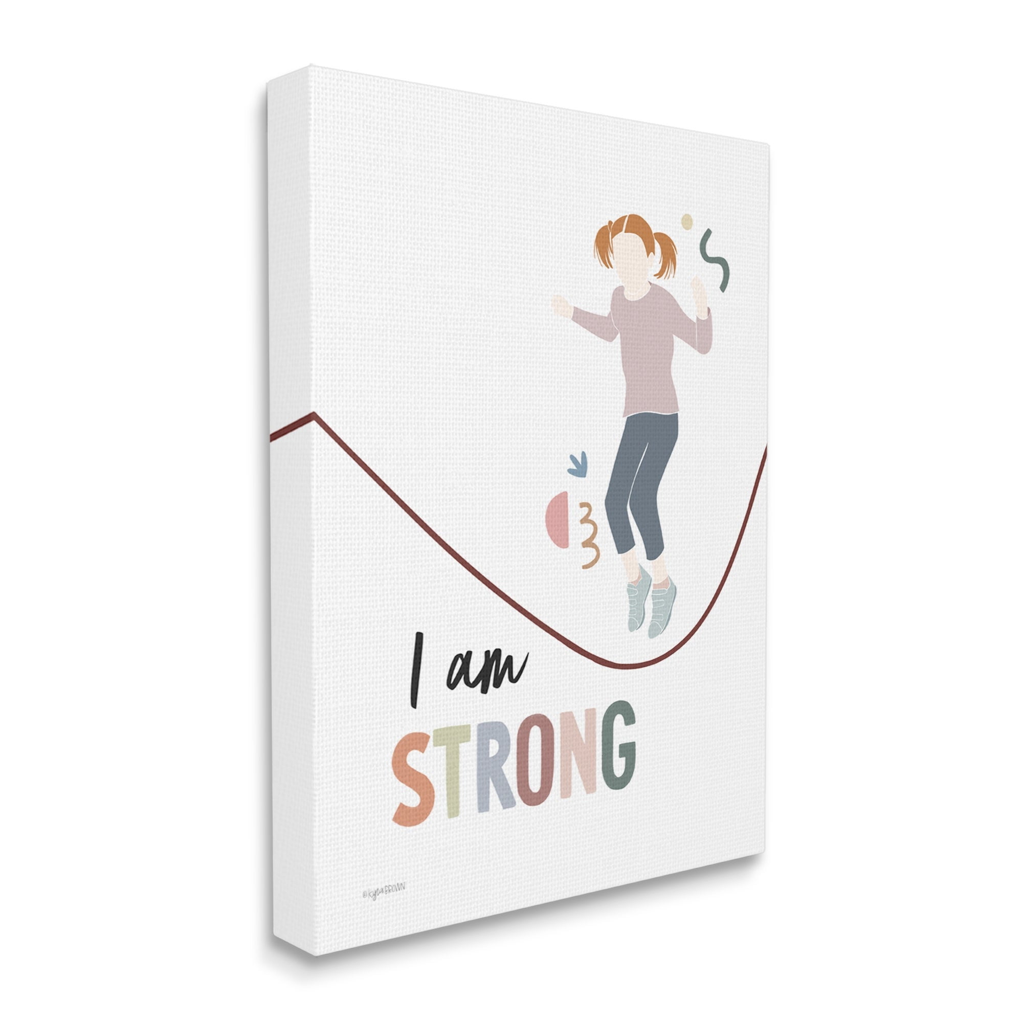 Stupell Industries I Am Strong Uplifting Girl Jumping Rope Phrase Graphic Art Gallery Wrapped Canvas Print Wall Art, Design by Kyra Brown