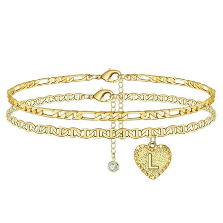 

Pwtool Heart Initial Ankle Bracelets Gold Plated Jewelry Anklet for Women Dainty Layered Heart Anklets For Women Teen Girls excellently