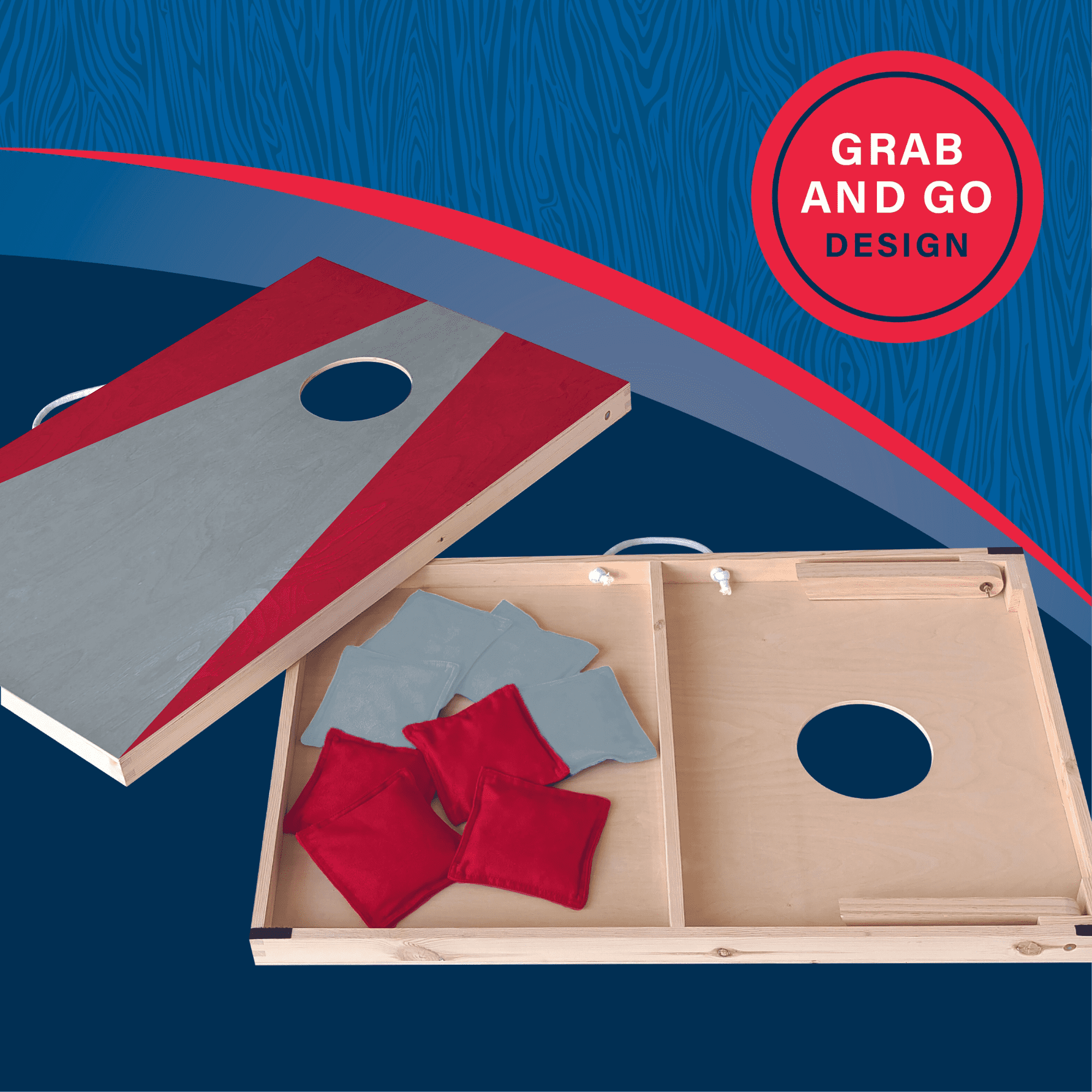 Wooden Cornhole Set, Crimson and Gray Colors, Stick & Slide Bags, 10 Pieces, 2 Boards, 8 Bean Bags, Family Games, College Games, Ages 3+ by MinnARK
