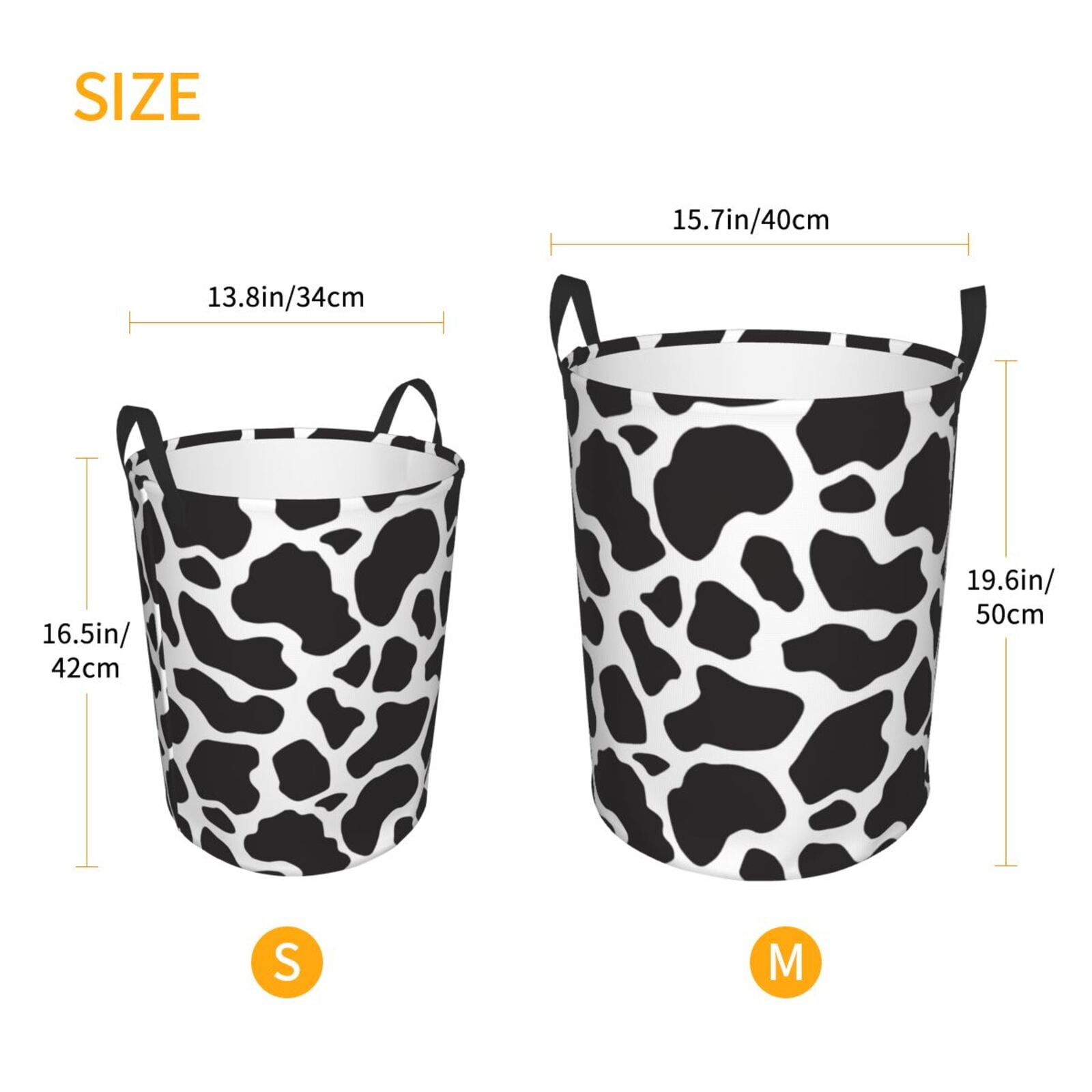 Large Laundry Basket with Handles - Black White Cow Print pattern Kids Baby Dirty Clothes Laundry Hamper for Bedroom Aesthetic