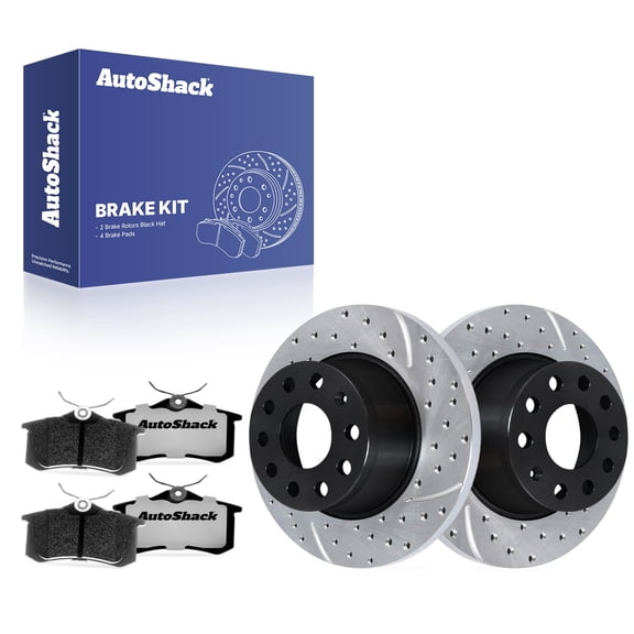 AutoShack Rear Solid Drilled & Slotted E-Coated Brake Rotors   Ceramic Pads 6-PC Brake Kit Replacement for 2014-2018 Volkswagen Jetta 2014-2015 Volkswagen Beetle ShadowGuard 10.7" (271.8 mm)