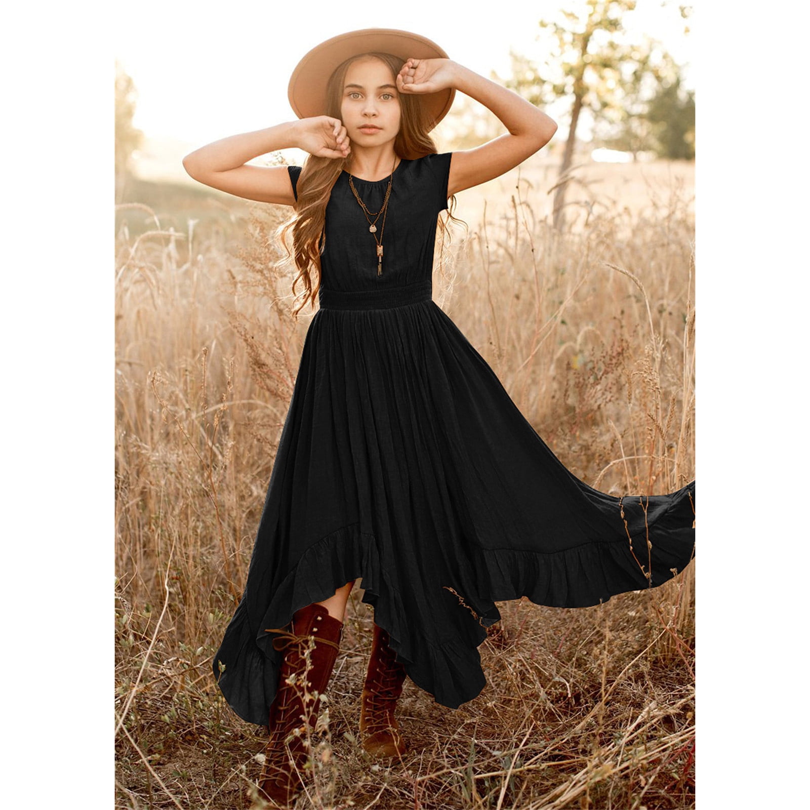 old clothing  SXcggal One Vintage Kids Clothes 712Y Irregular Solid Color Swing