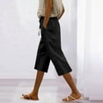 thumbnail image 2 of Lenpel Women's Capri Pants Cotton Linen Elastic High Waisted Drawstring Wide Leg Cropped Pants Loose Casual Trousers with Pockets, 2 of 7