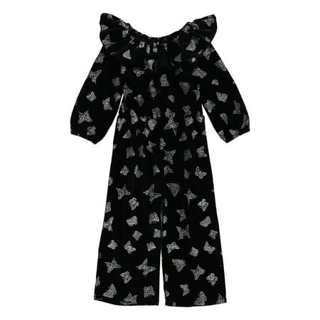 

Kucnuzki Toddler Girl Clothes 3Y Toddler Girl Fall-Winter Jumpsuit 4Y Toddler Girl Lovely Long Sleeve Butterfly Prints Bodysuit Black