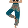 thumbnail image 5 of SWSMCLT Women's Boho Yoga Pant Smocked Waist Hippie Bohemian Thai Indian Pants with Pocket Cinched Bottom Elastic Waist High Waisted Floral Sunflower Printed Green One Size, 5 of 5