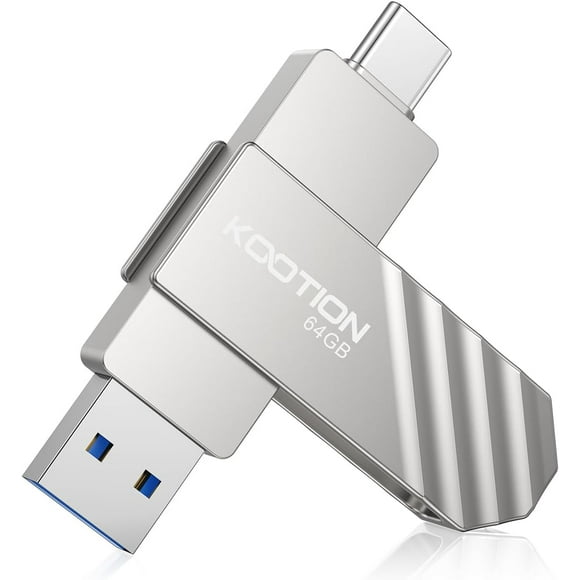 USB C Flash Drive 64 GB 2-in-1 USB Drive Swivel C-Type Flash Drive, Read Speed up to 450MB/s USB 3.2 USB C Jump Drive Portable Memory Stick with Keyhole Pen Drive, Silver