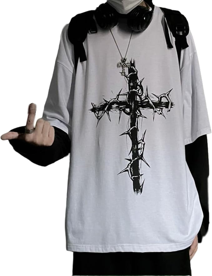 トップス Y's for men damaged long sleeve grunge Tyadorw Unisex Goth Shirt Y2K Skeleton Shirt Long Sleeve Baggy