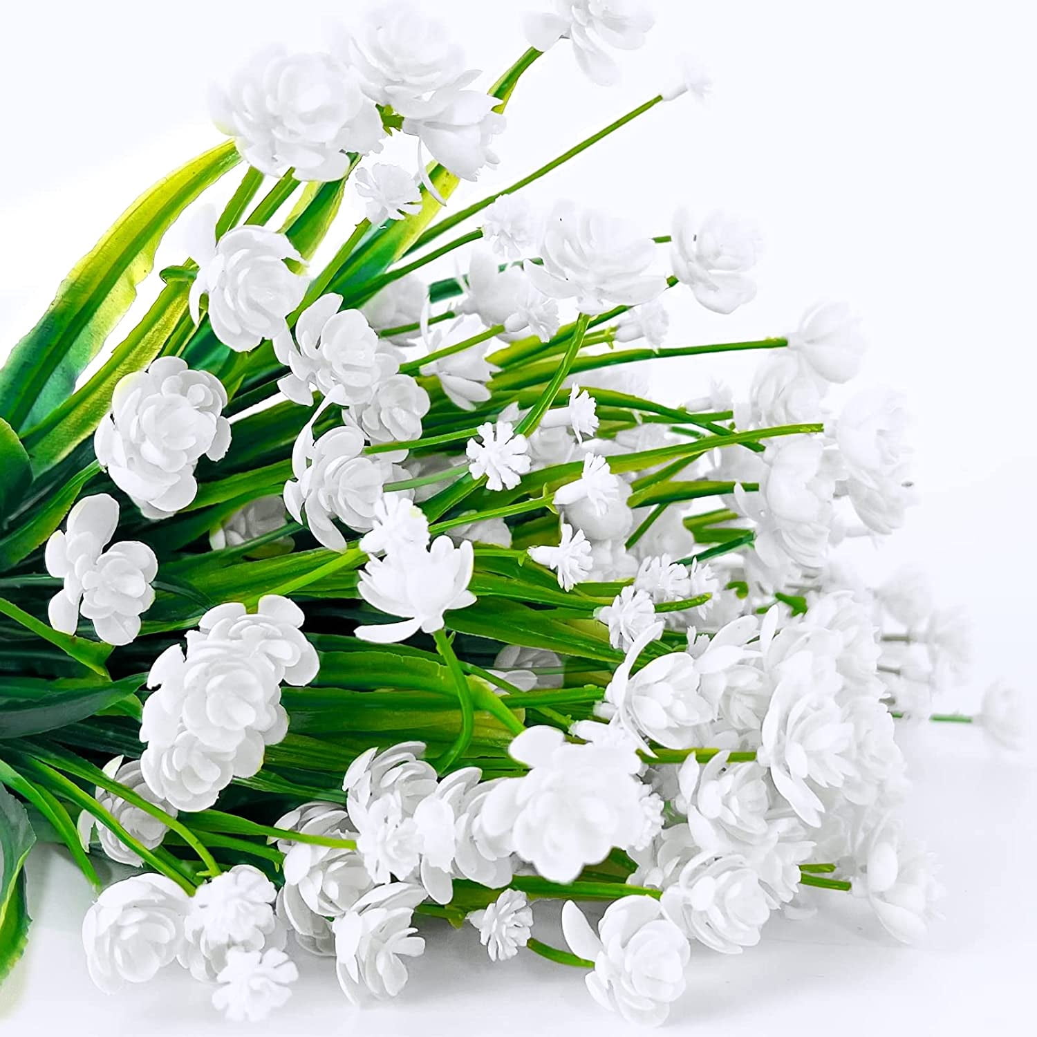 12Pcs Corn Flower Artificial Flowers Outdoor UV Resistant Fake Flowers,Faux Plastic Flower Greenery Shrubs Plants for Cemetery Indoor Planter Home Garden Window Box Porch Summer Decor(White)