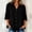 Black, variant on Women V Notch Neck Linen Blend Button Up Shirt, 3/4 Sleeve Chiffon Ruffle Hem Loose Casual Blouse Top for Summer Vacation Office Beach Travel Pink XL
