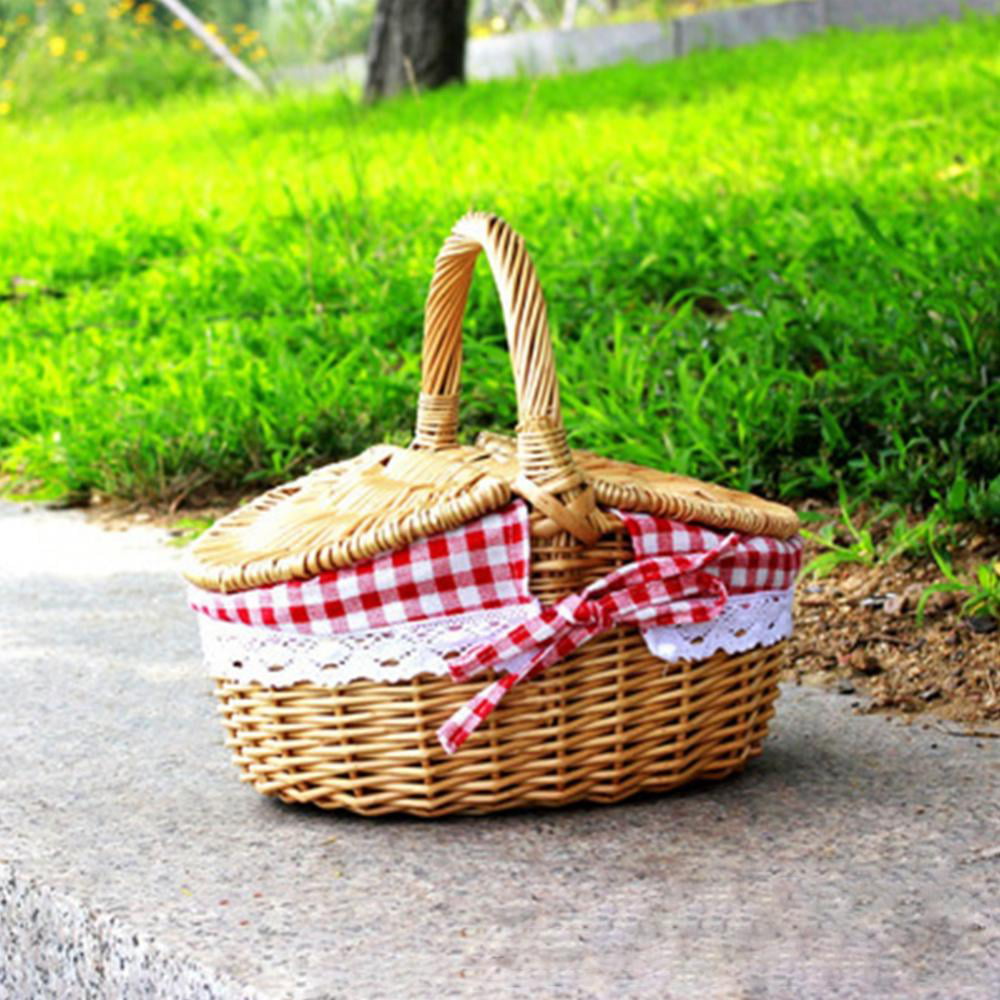 TOPBATHY Wicker Basket Picnic Baskets Woven Willow Basket with Lid and Handle 