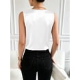 thumbnail image 6 of Women's Satin Contrast Lace V Neck Sleeveless Blouse Appliques Summer Tank Tops White S, 6 of 7