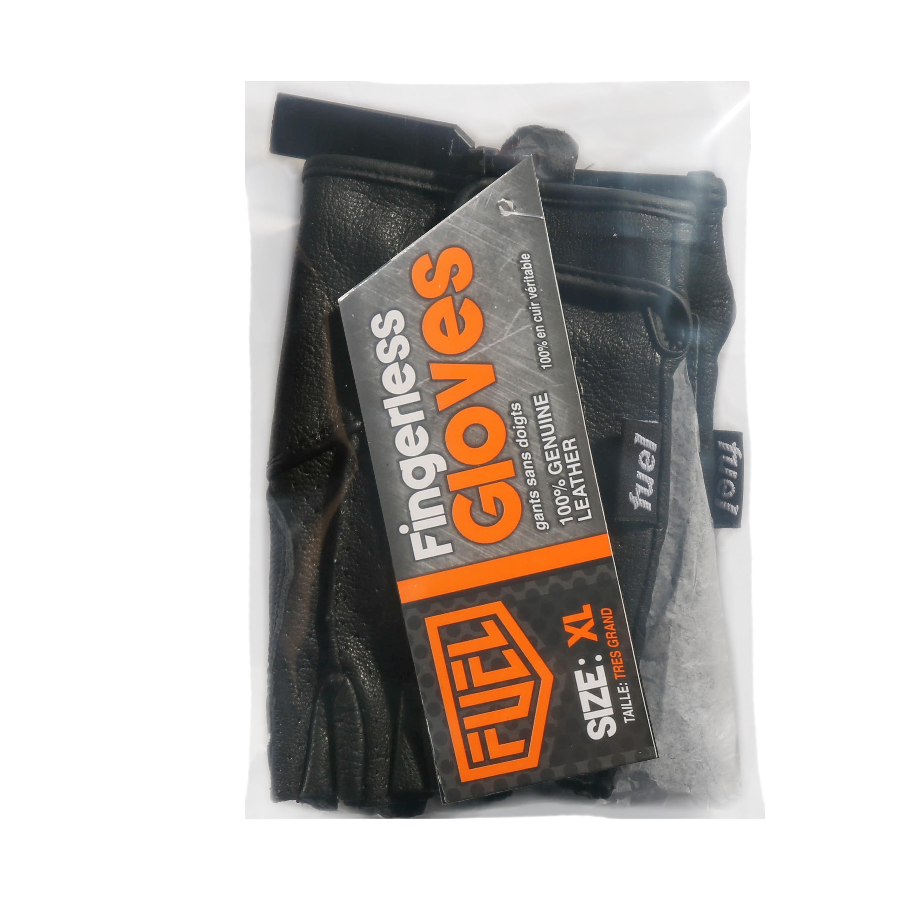 (2 pack) FUEL Adult Fingerless Leather Motorcycle Gloves in Black, Size XL