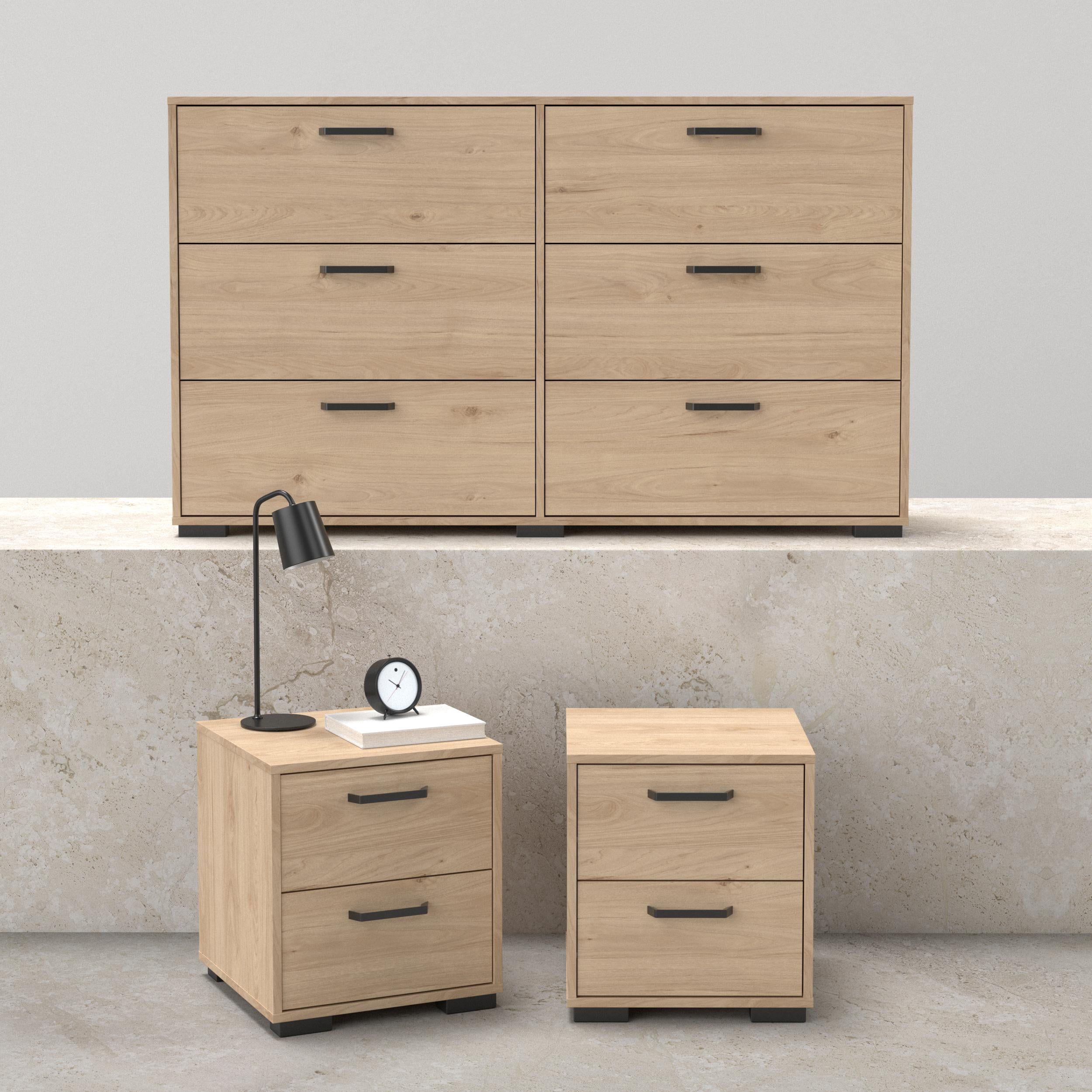 Tvilum Sofia 3-Piece Bedroom Set with Dresser and Nightstands, Jackson Hickory