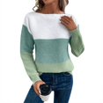 thumbnail image 2 of Women's Fashion Long Sleeve Color-Blocking Pullover Knitted Sweater, Modern and Warm, Perfect for Urban Style and Winter Activities,Mint Green,XL, 2 of 5