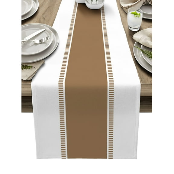 Table Runner 70 Inches Long for Kitchen Dining, Brown Solid Color Texture Dresser Scarf Farmhouse, Dining Table Decorations for Wedding/Parties, Simple Brown Stripes 13 x 70 In