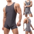 thumbnail image 4 of Mens Striped Bodysuit Boxers Underwear Sleeveless Fitness Singlet Slip Jumpsuits, 4 of 8