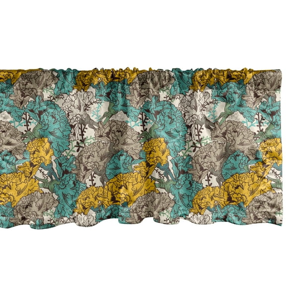 Ambesonne Floral Window Valance, Drawing Style Vintage, 54" X 18", Earth Yellow Turquoise